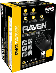 SAS Safety Raven 66518-01 L Powder-Free Black Nitrile Disposable Gloves CASE (12 BOXES)